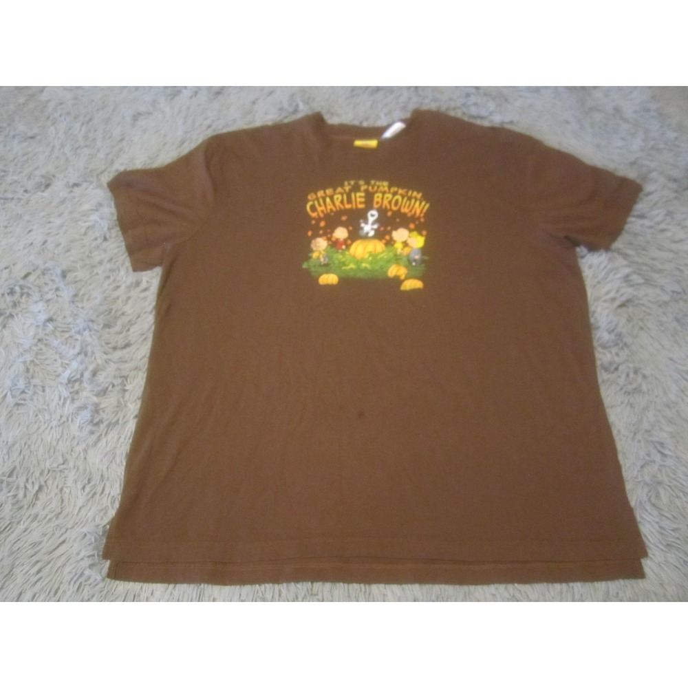Peanuts Great Pumpkin Charlie Brown Snoopy Shirt Mens XL Brown Halloween Tee